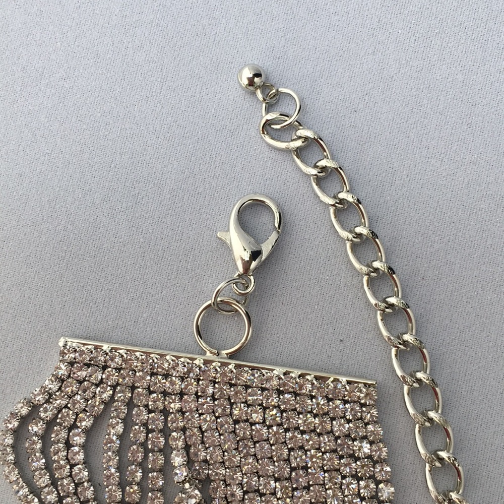 New! Silver Rhinestone Choker Necklace - Picture 5 of 6